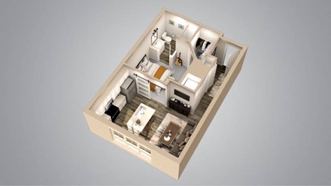 Floor plan for 1 bed, 1 bath, 607 sqft
